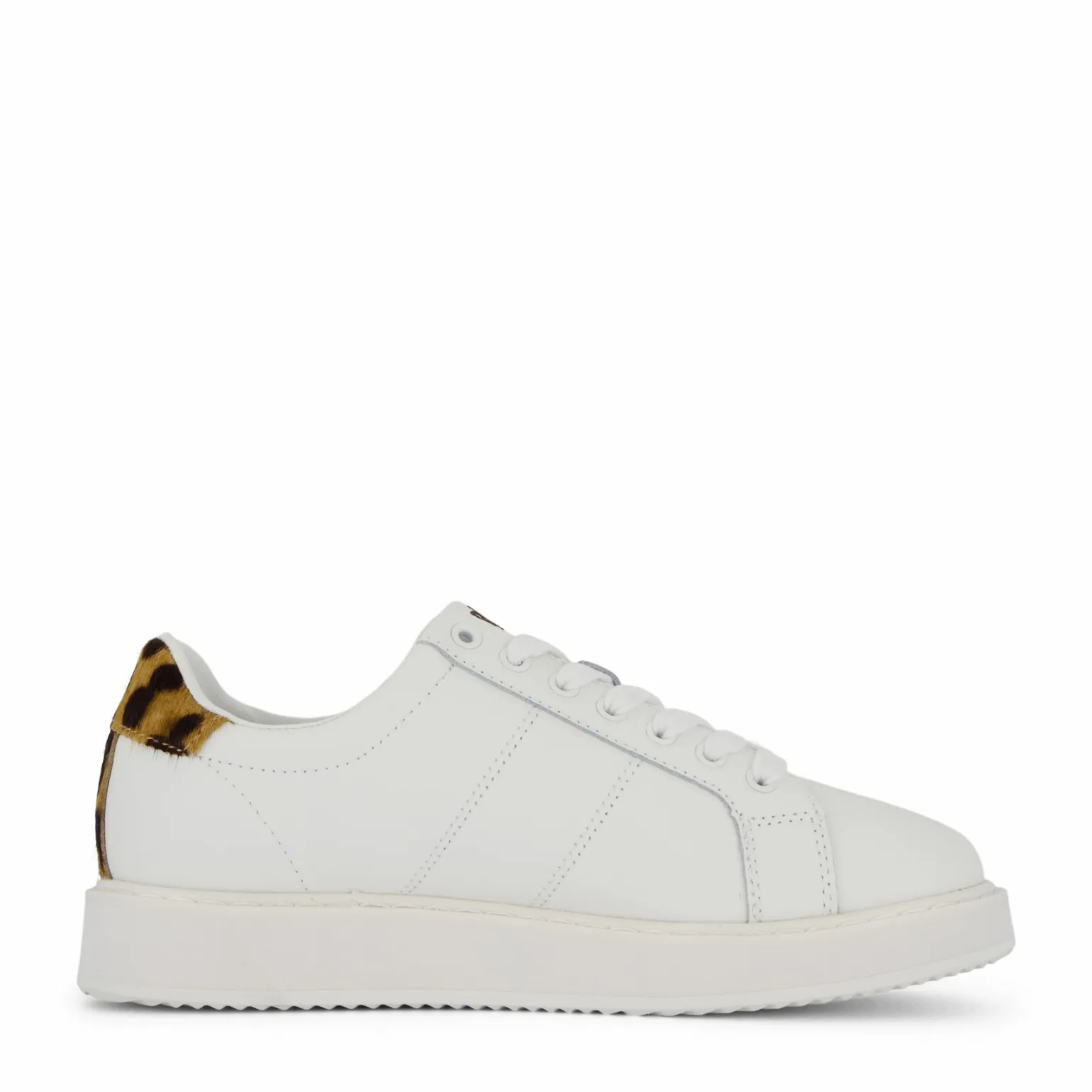 Angeline IV Leather & Haircalf Trainer Snow White/Chestnut Brown