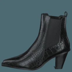 Croc Pointy Block Heel Black
