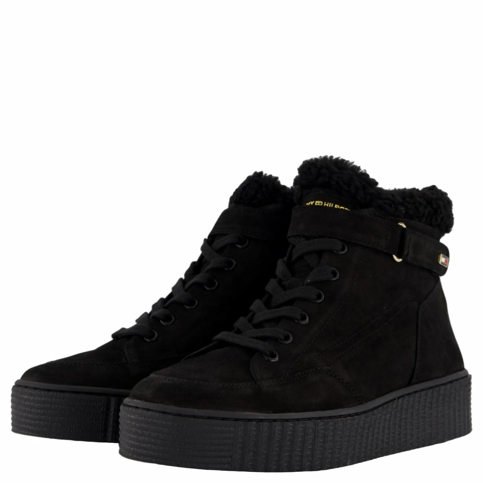 Faux Fur Nubuck Low Lace-up Black