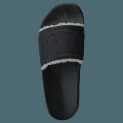 Faux-Shearling–Lined Suede Slide Black